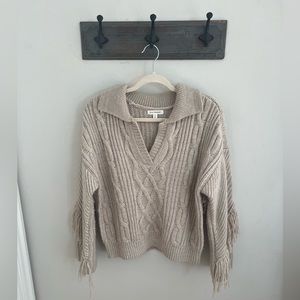 Blu Pepper tan fringe sweater. Slight flared sleeves. Good used condition